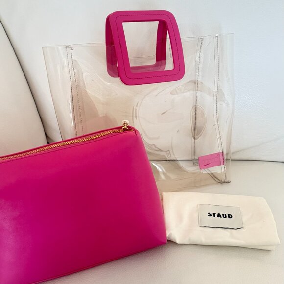 NWT STAUD SHIRLEY BAG TOTE WITH POUCH CLEAR PINK - Picture 7 of 8